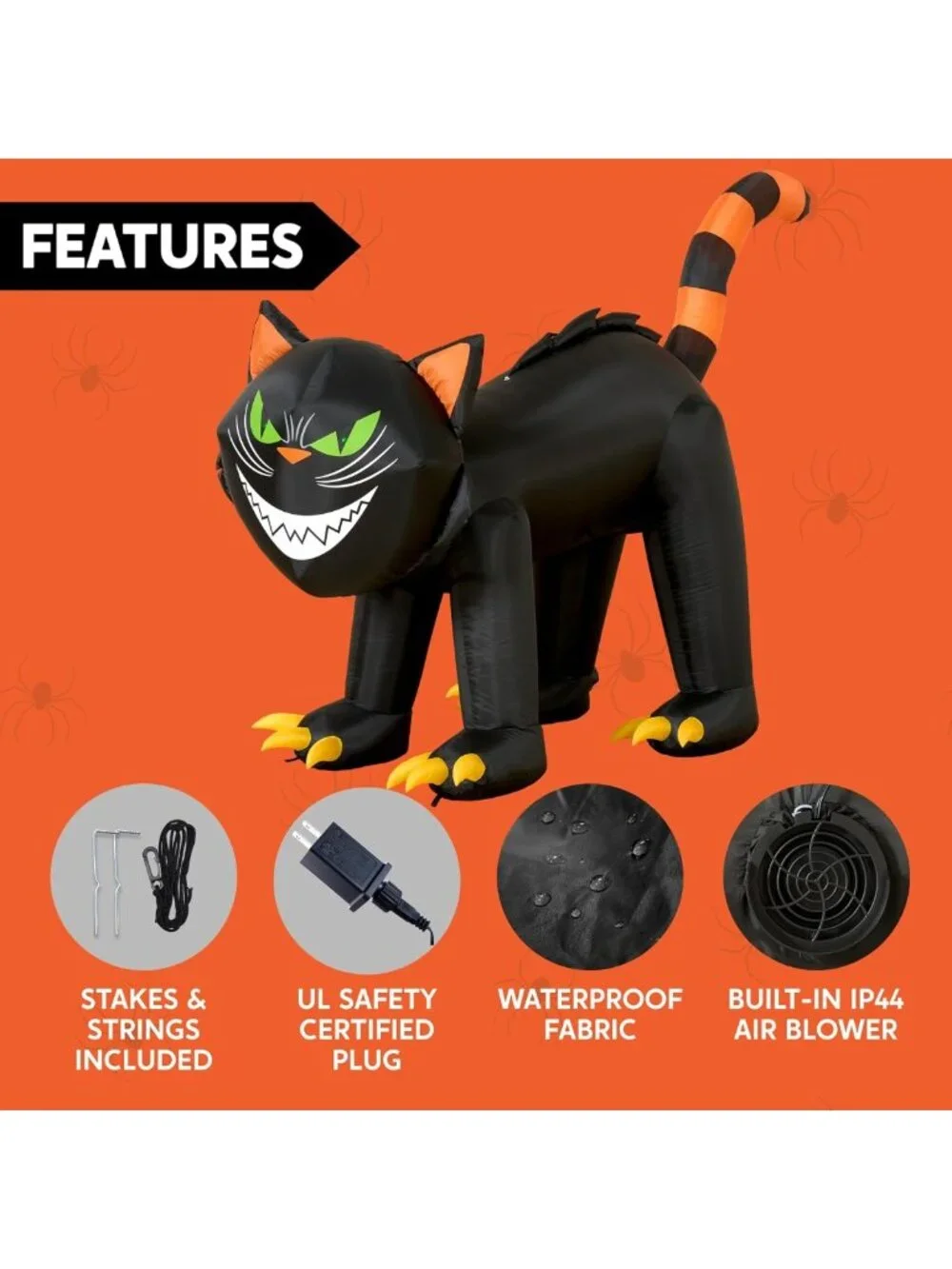 7ft Halloween Inflatable Black Cat with Moving Head & LED Lights for Yard Decor